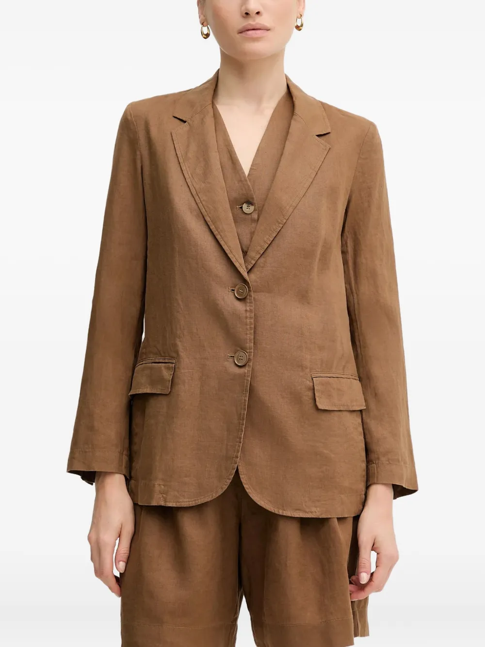 Benetton Notched Lapels Blazer In Brown