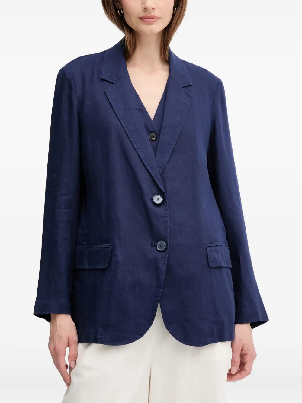 Benetton Linen Blazer In Blue