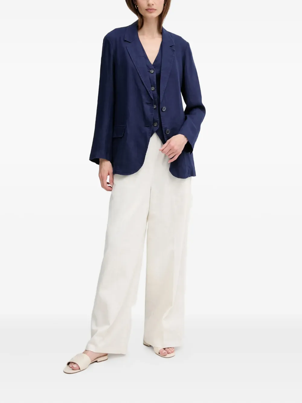 Benetton Linen Blazer In Blue