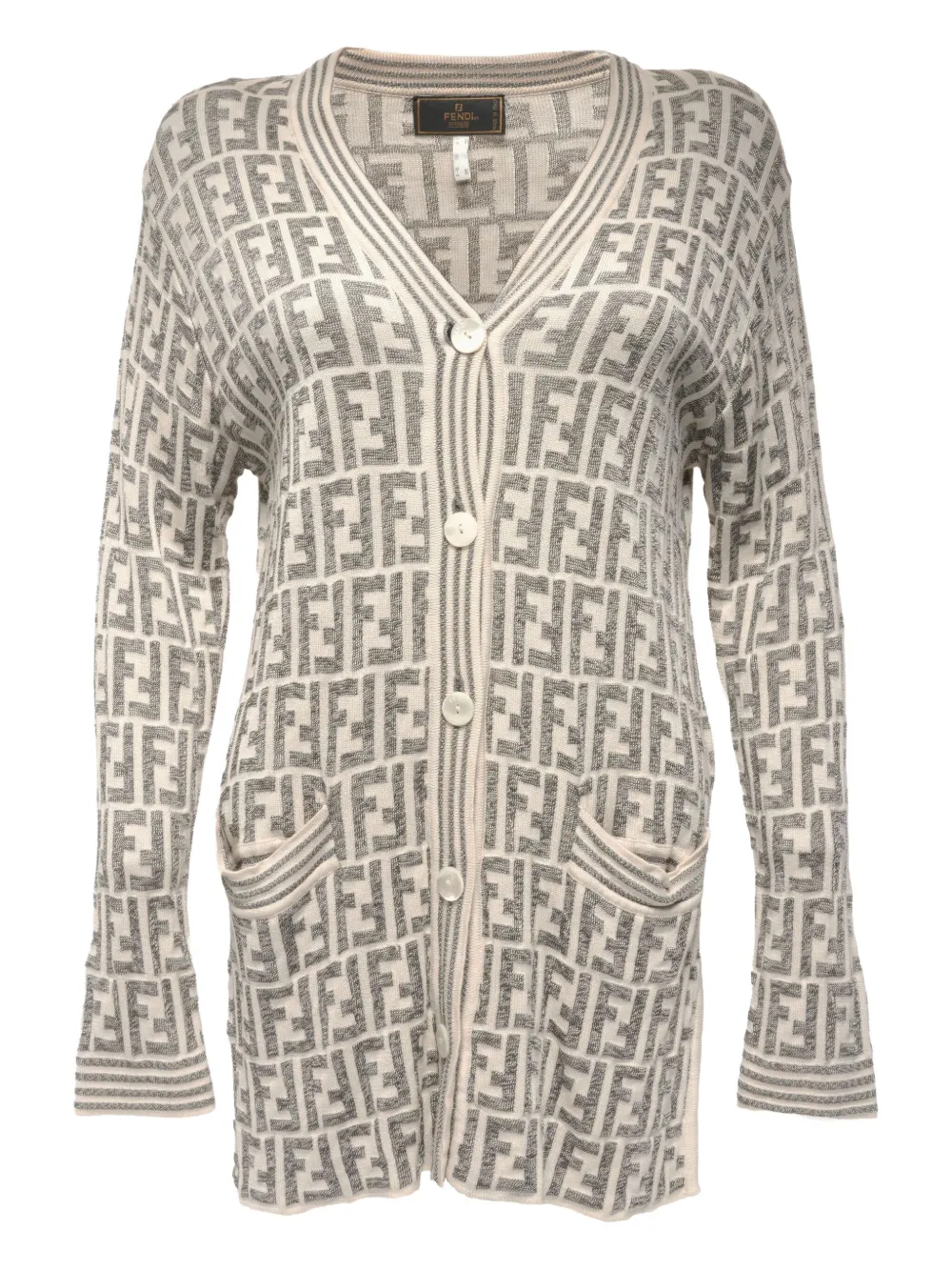 Pre-owned Fendi 1970-1990 Zucca Buttoned Cardigan In Neutral