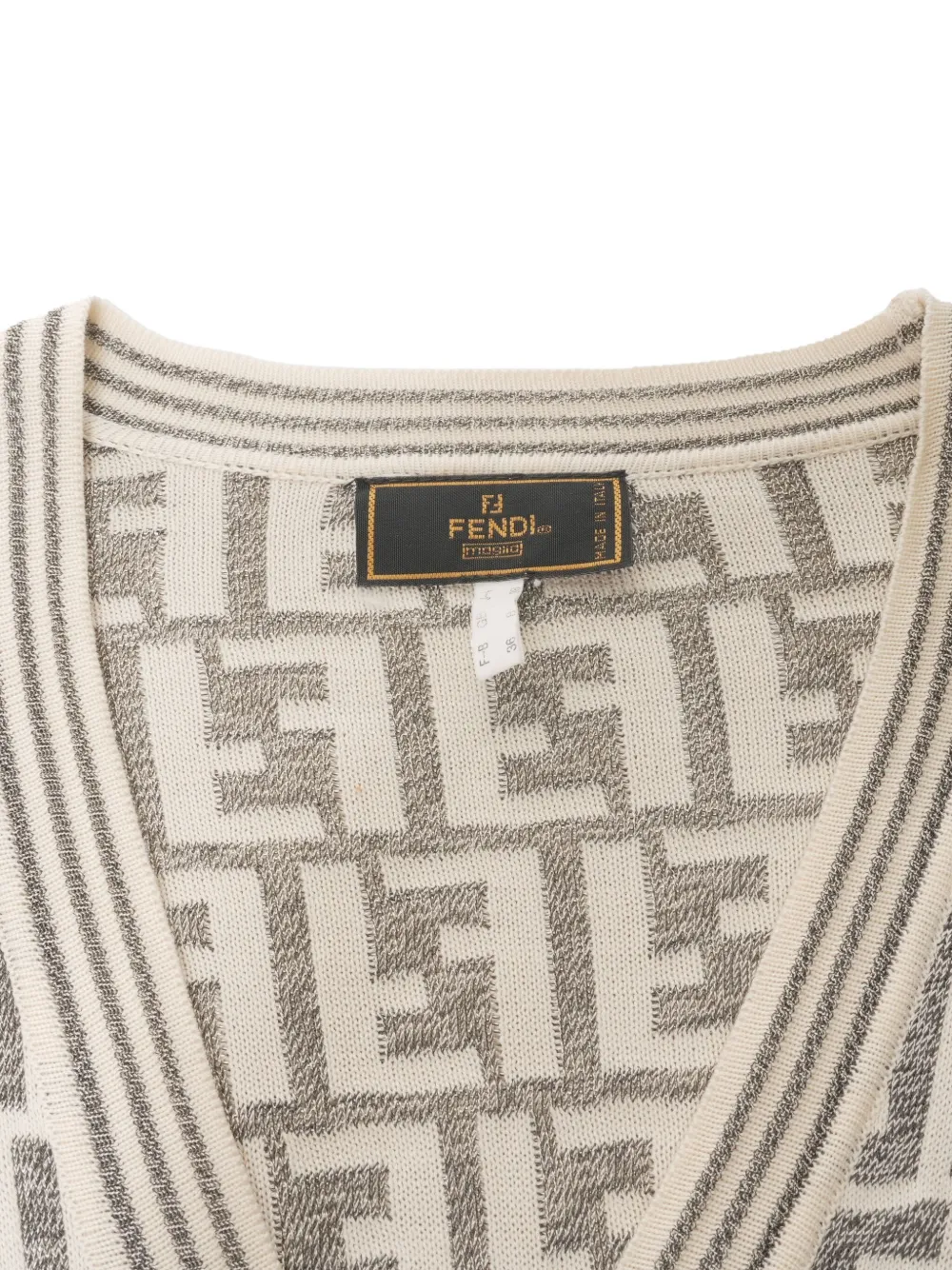 Pre-owned Fendi 1970-1990 Zucca Buttoned Cardigan In Neutral