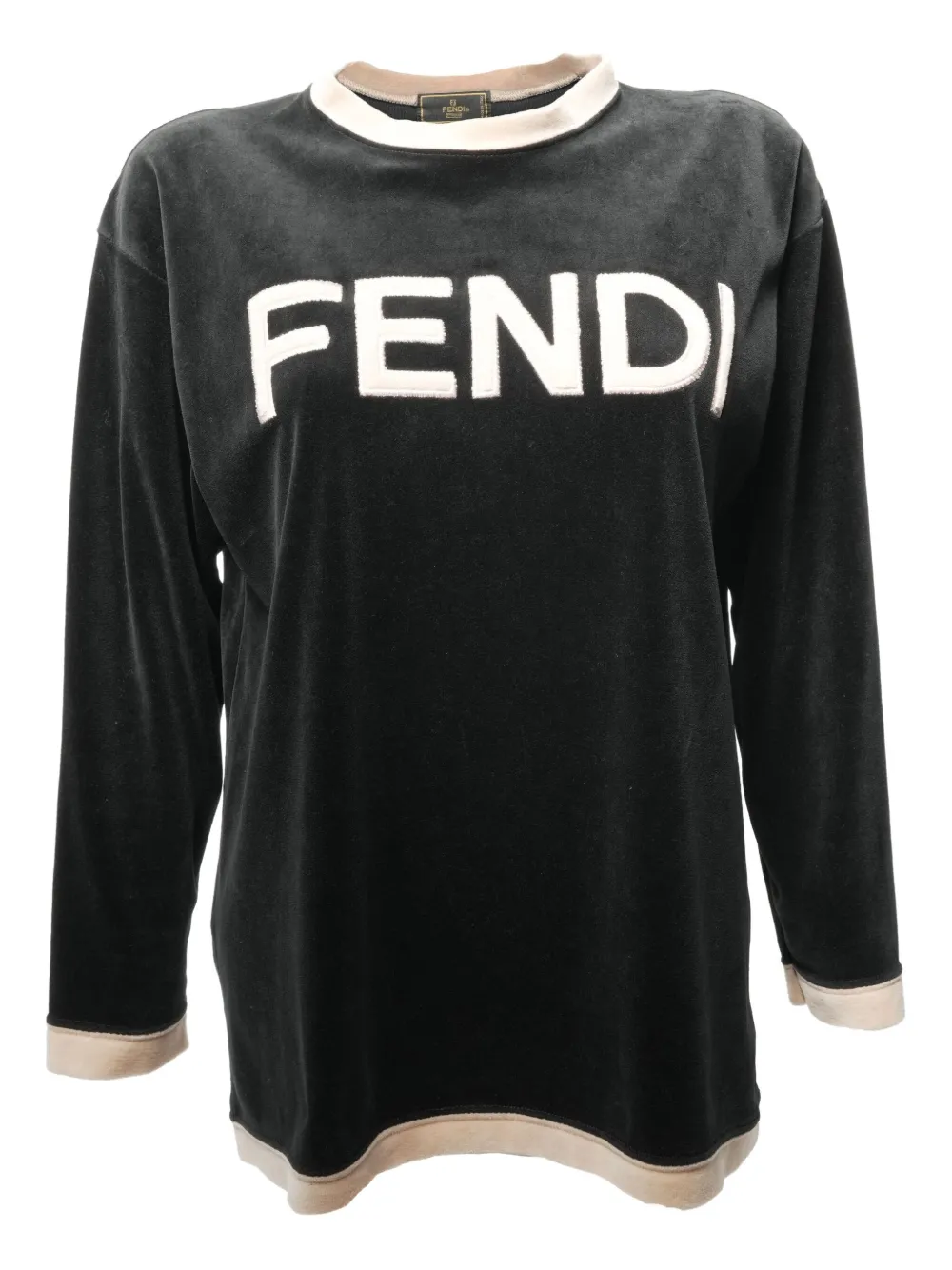 Pre-owned Fendi 1990-2000s Logo-detail Velvet T-shirt In Black