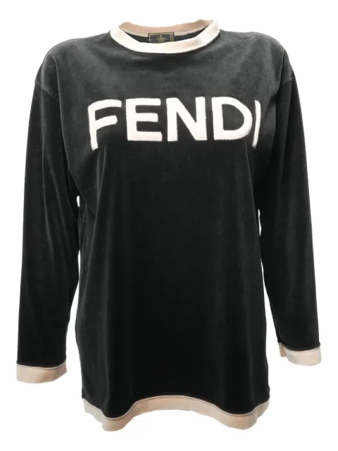 Fendi Pre-Owned 1990-2000s logo-detail velvet T-shirt