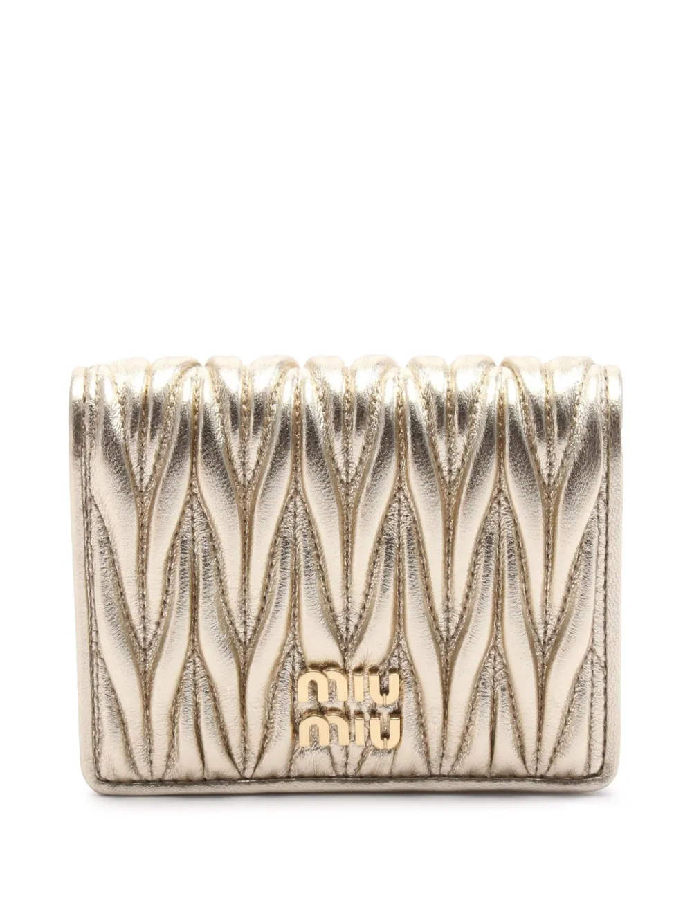 Pre-owned Miu Miu 2010-2025 Metallic Matelasse Wallet Small Wallets In Gold