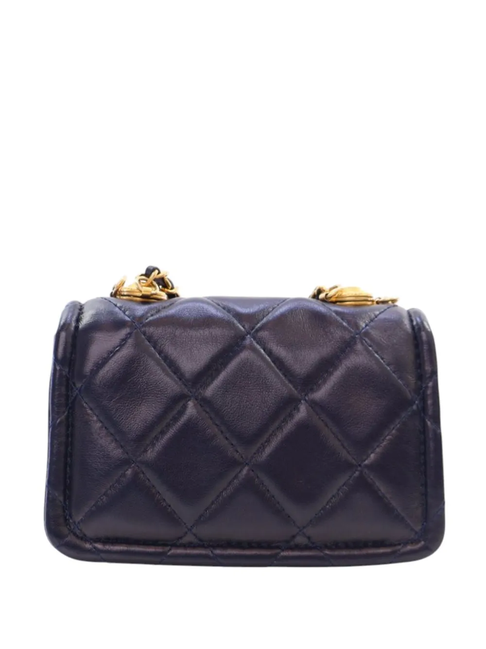 Pre-owned Chanel 2020 Mini Quilted Shiny Lambskin Button On Top Flap Satchel In Blue
