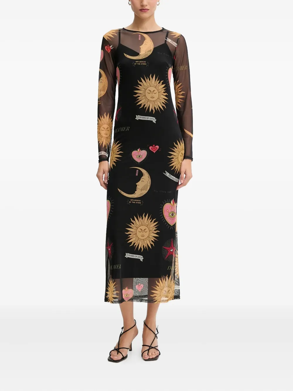 NEVER FULLY DRESSED long-sleeve graphic midi dress - Zwart