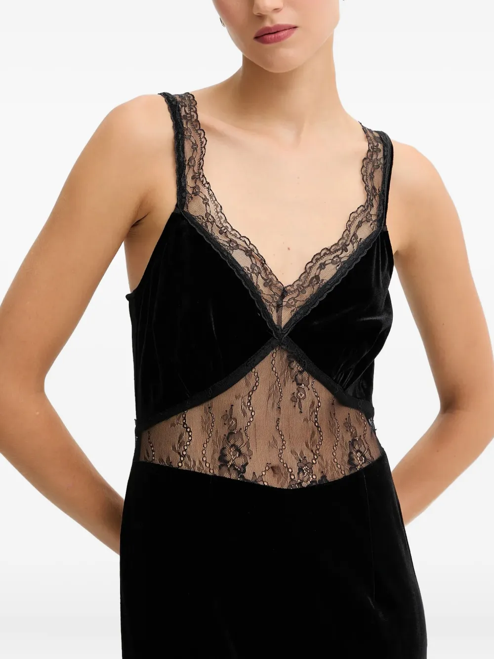 Never Fully Dressed Lace-panel Midi Dress In Black