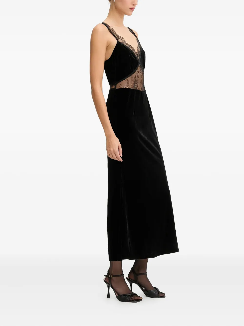 NEVER FULLY DRESSED lace-panel midi dress - Zwart