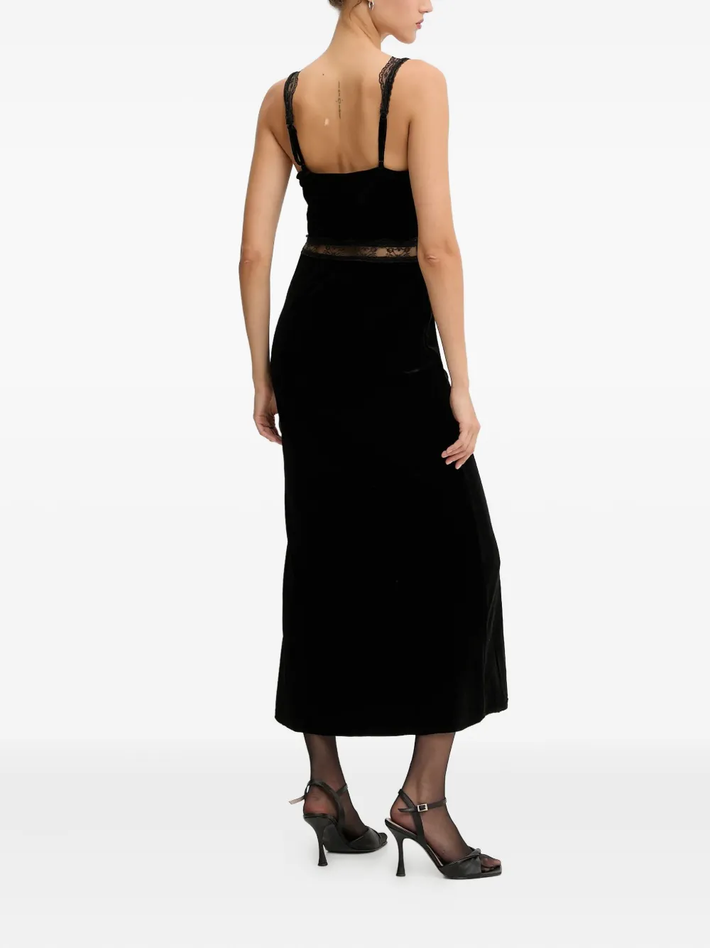 Never Fully Dressed Lace-panel Midi Dress In Black