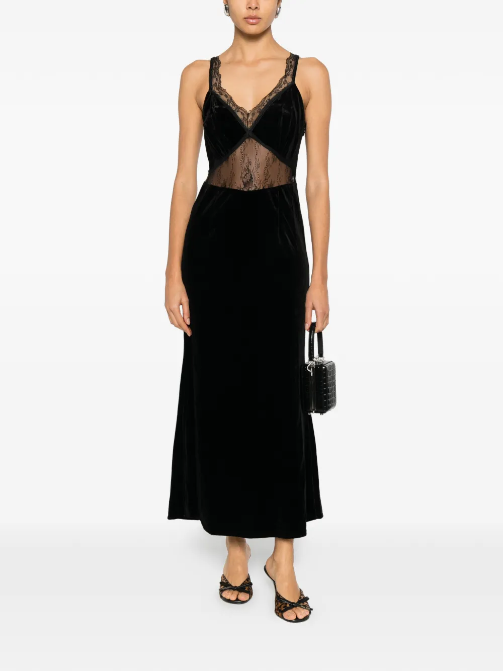  Never Fully Dressed Lace-panel Midi Dress - Black 