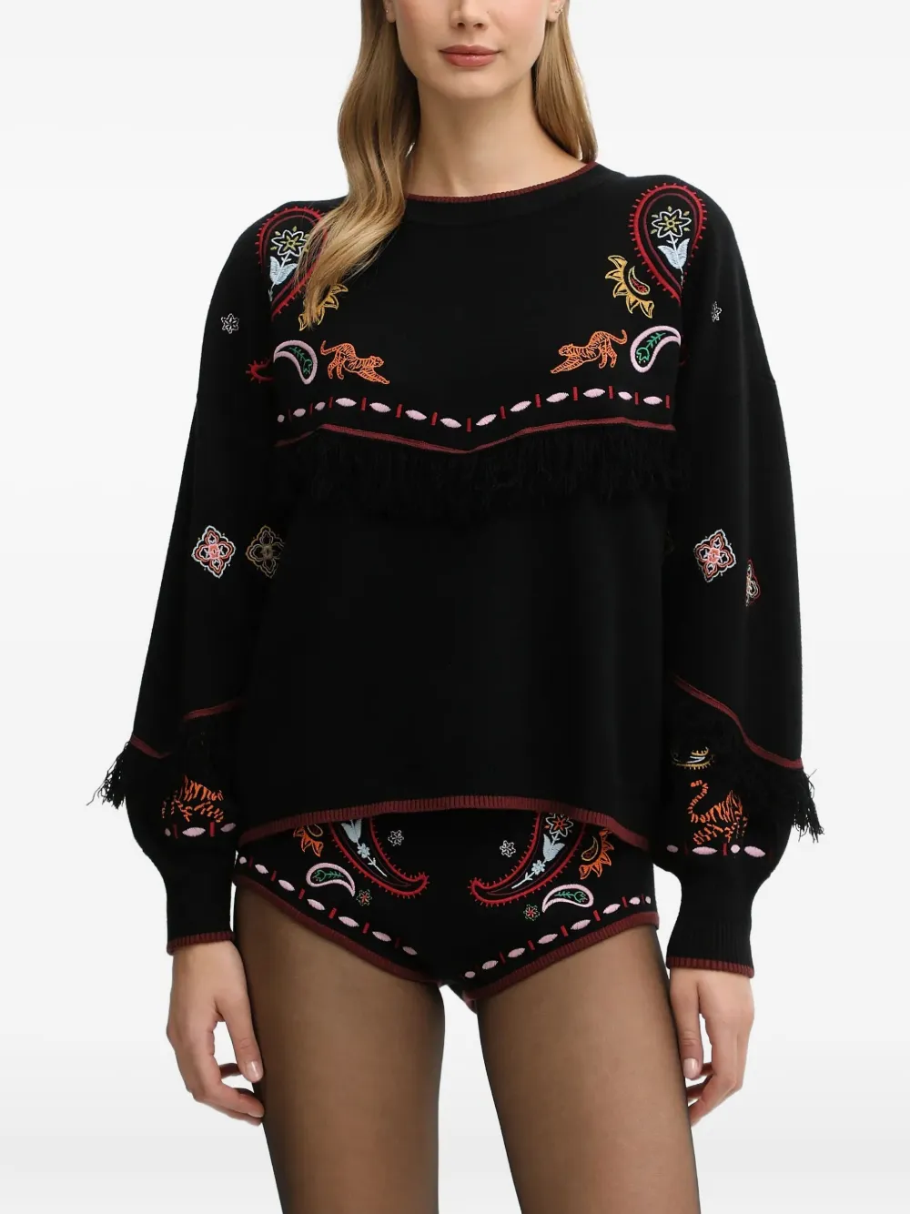 NEVER FULLY DRESSED embroidered fringed sweater | negro | Image 1