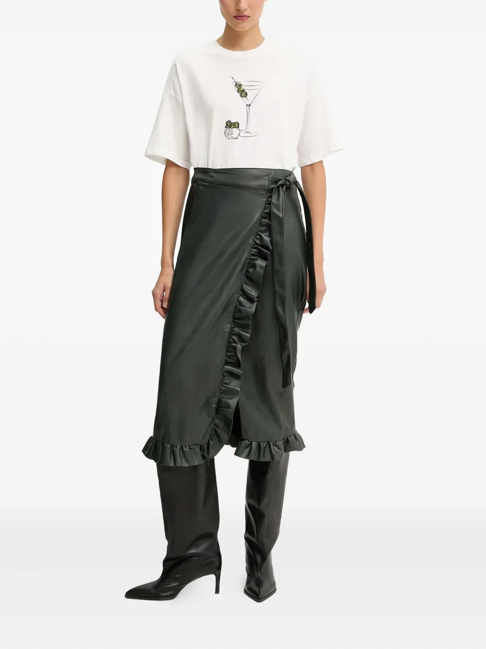 NEVER FULLY DRESSED ruffled wrap midi skirt - Groen