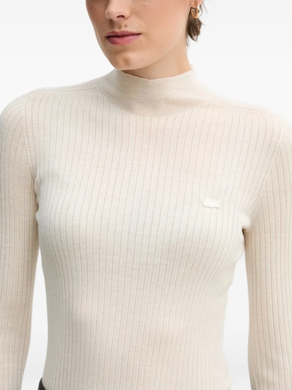 Lacoste Ribgebreide trui Wit