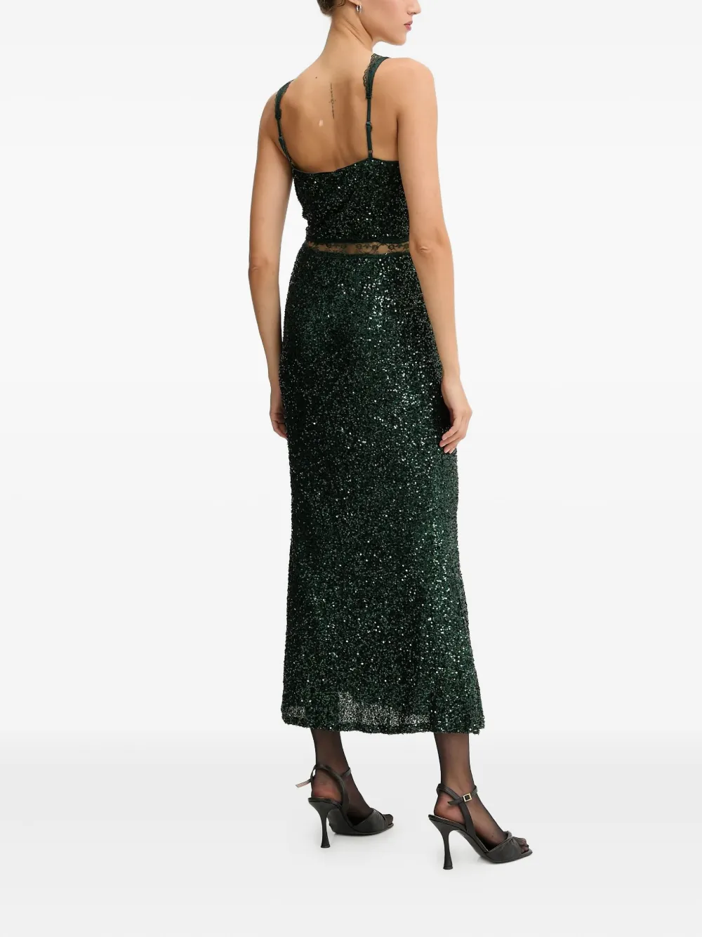 Never Fully Dressed Sequin Lace-detail Midi Dress In Green