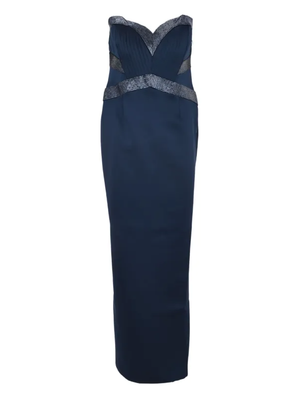 Rebecca Vallance Elivera Strapless Pleated Maxi Dress in Blue