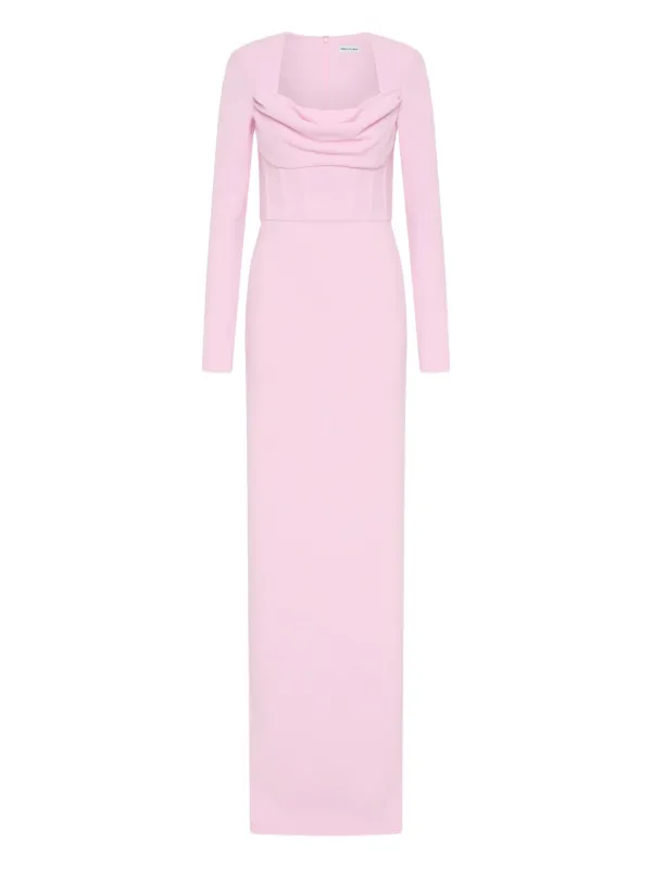 chinese dress ladies Rosalee Cream Long-Sleeve Cowl-Back Maxi Dress With Bows – Club L London main image 0
