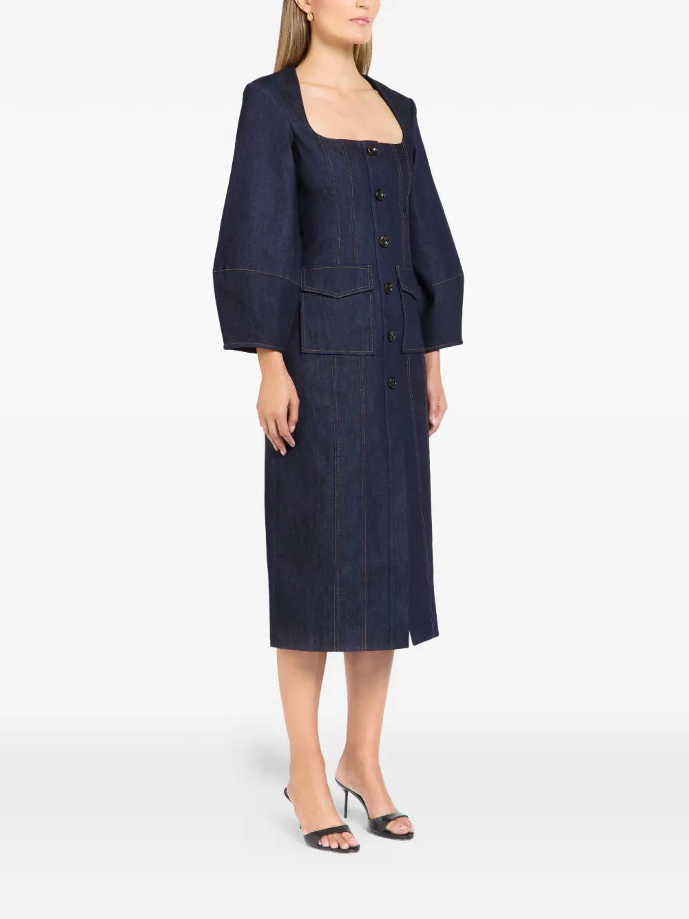 Florence & Fortitude Jurk met vierkante hals Blauw