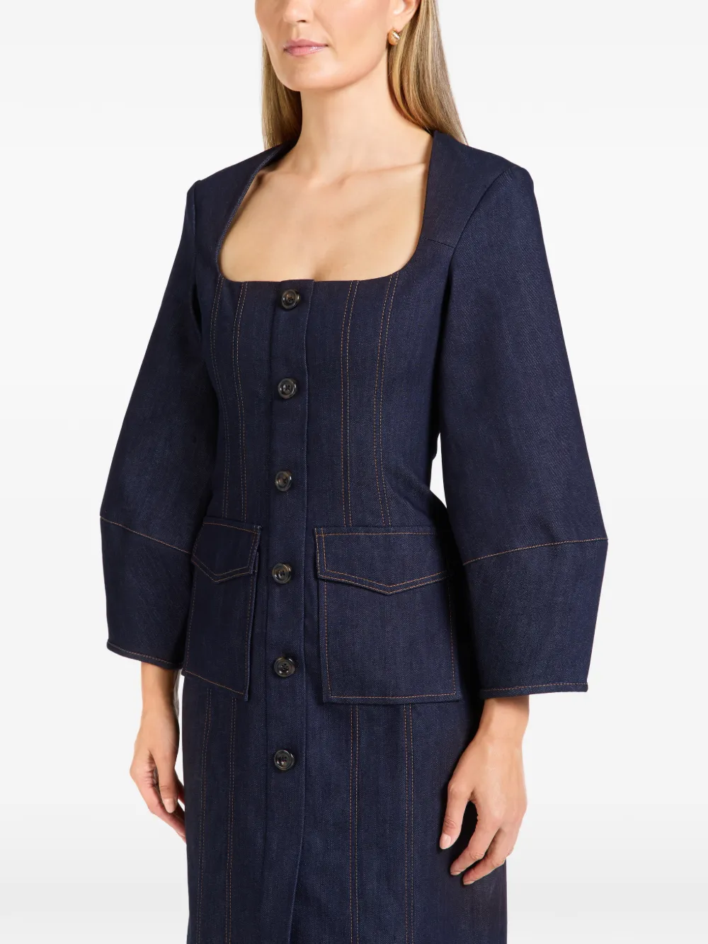 Florence & Fortitude Jurk met vierkante hals Blauw