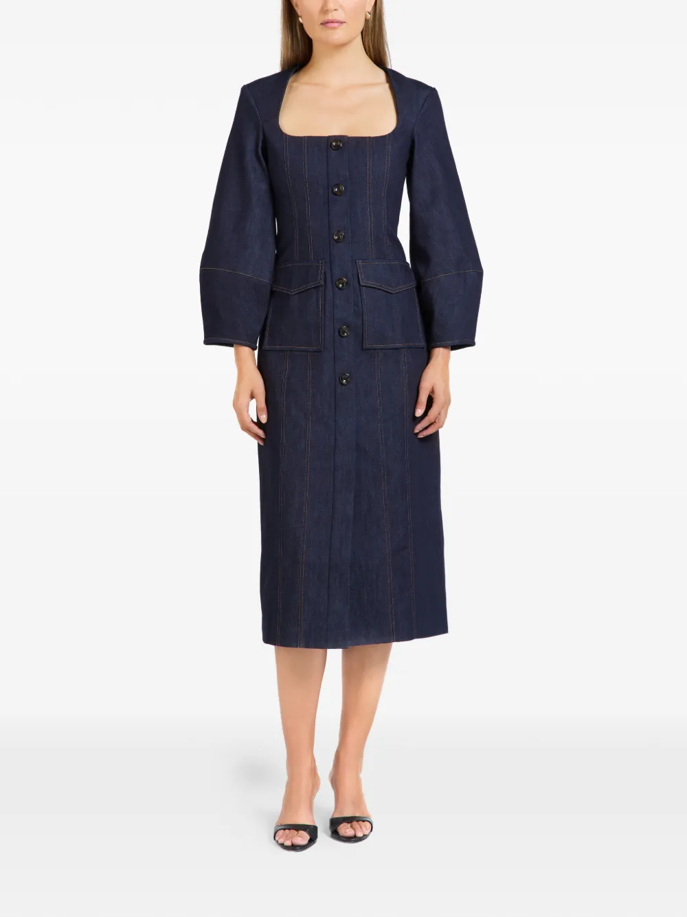 Florence & Fortitude Jurk met vierkante hals Blauw