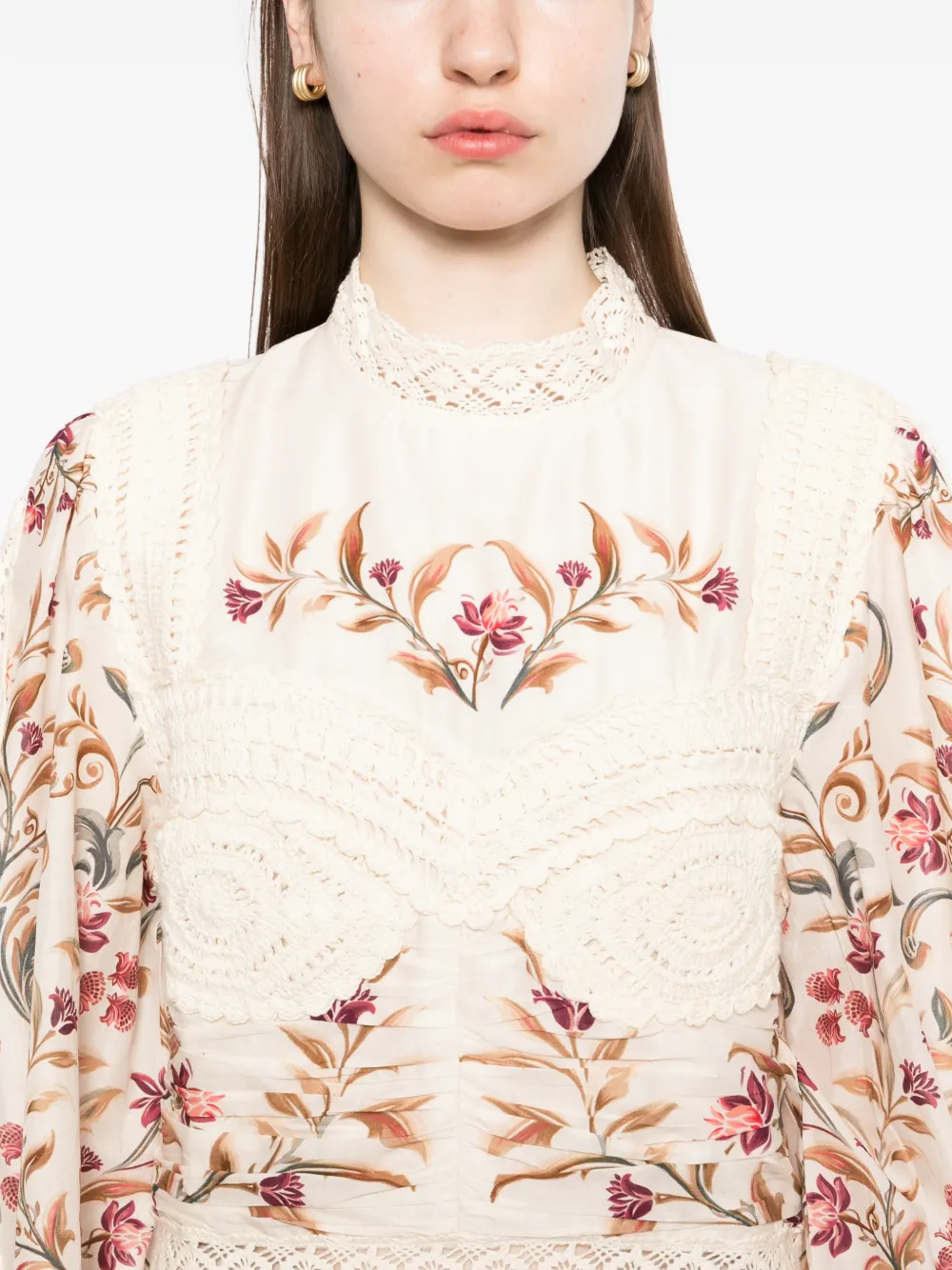 FARM Rio Royal Garden midi-jurk Beige