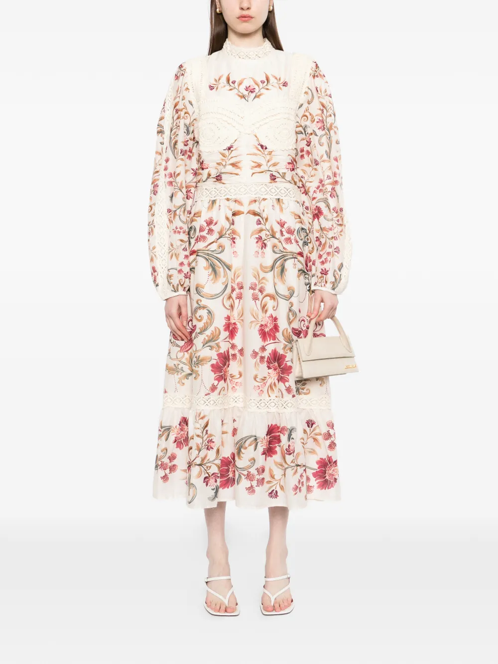 FARM Rio Royal Garden midi-jurk Beige