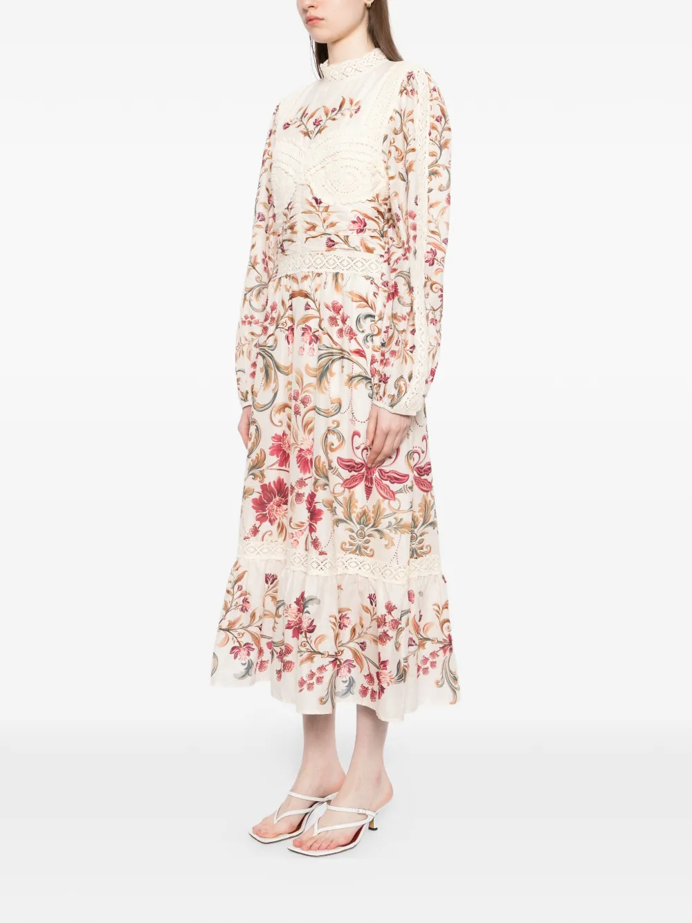 FARM Rio Royal Garden midi-jurk Beige