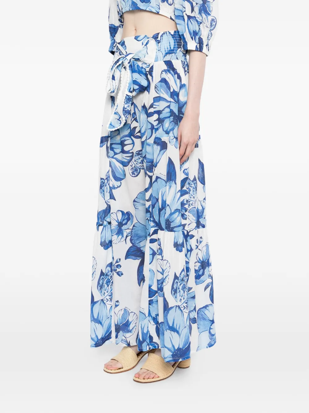 FARM Rio Broek met bloemenprint en strik Wit
