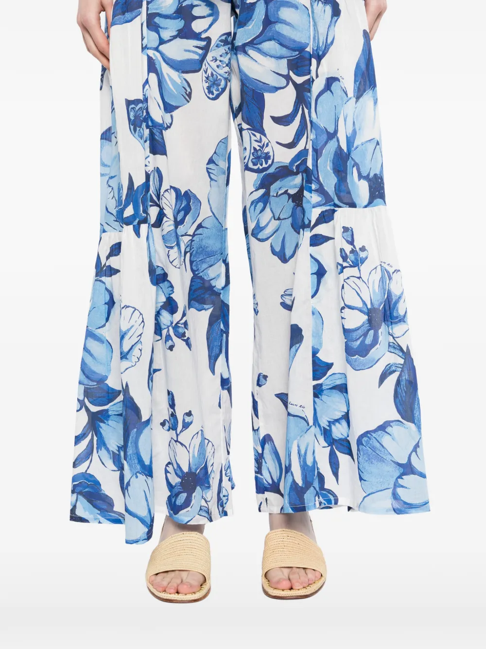 FARM Rio Broek met bloemenprint en strik Wit