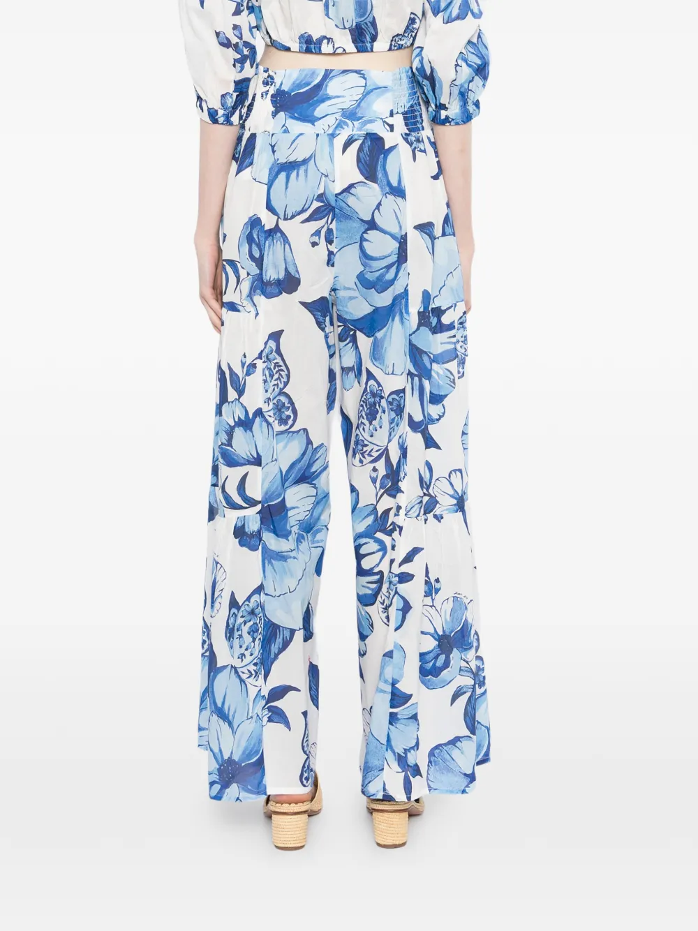 FARM Rio Broek met bloemenprint en strik Wit