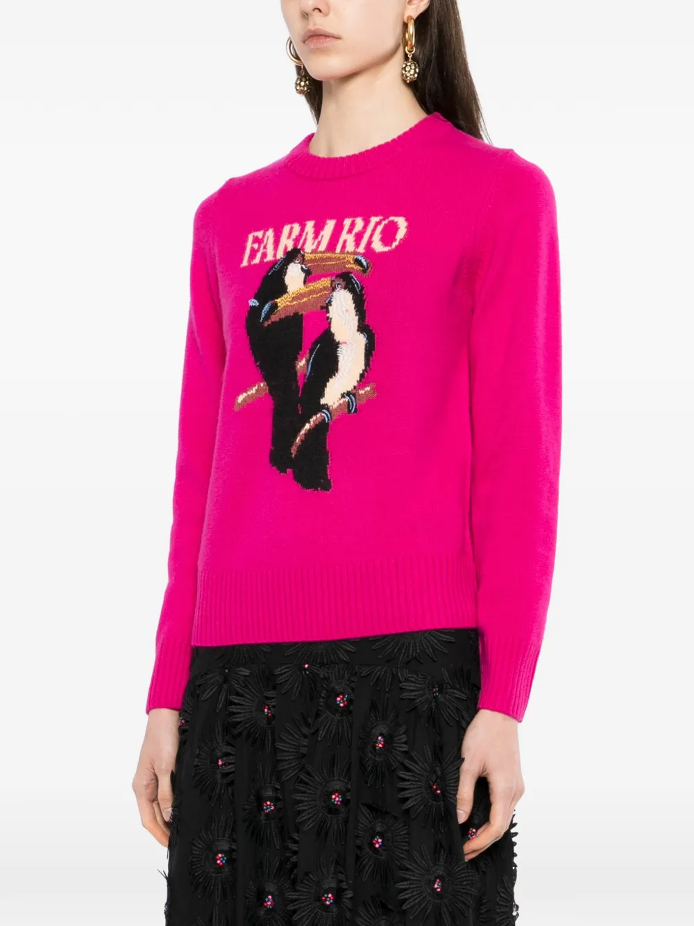  Farm Rio Toucan-applique Sweater - Pink 