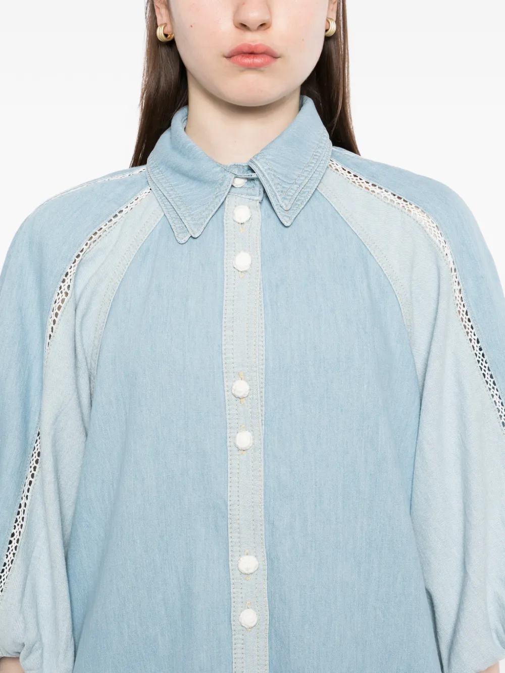 FARM Rio Blouse met kanten vlakken Blauw
