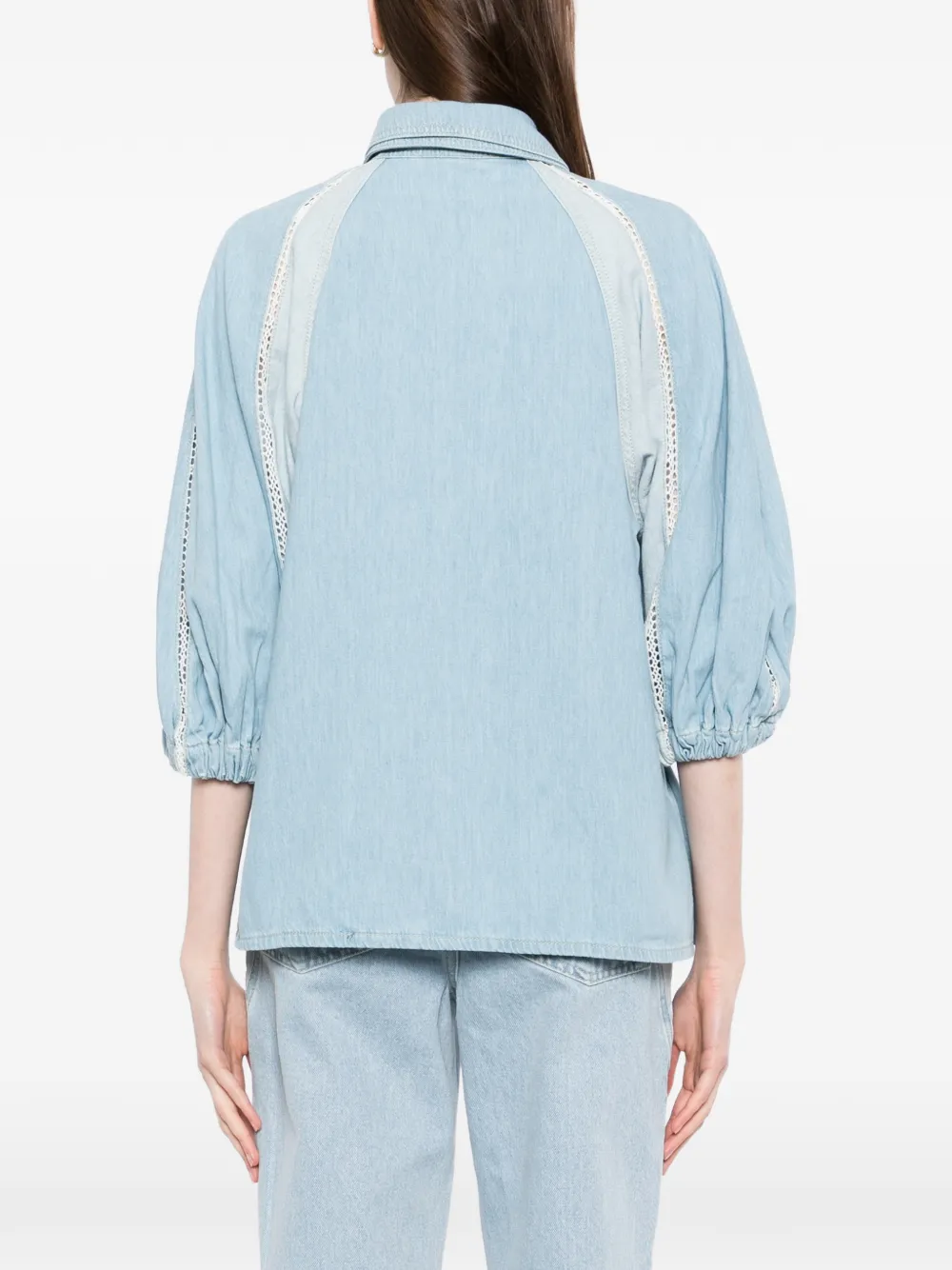 FARM Rio Blouse met kanten vlakken Blauw