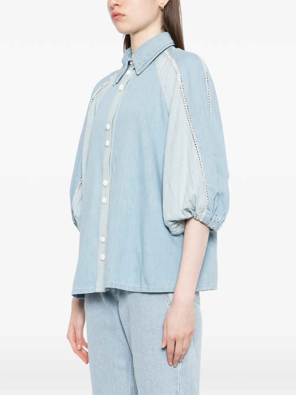  Farm Rio Lace Panelled Shirt - Blue 