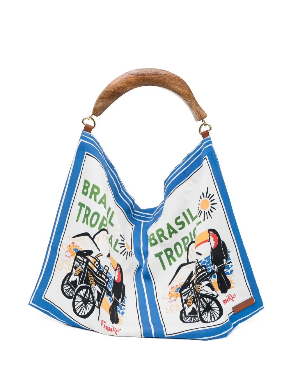 FARM Rio wooden handle graphic tote bag - Bianco