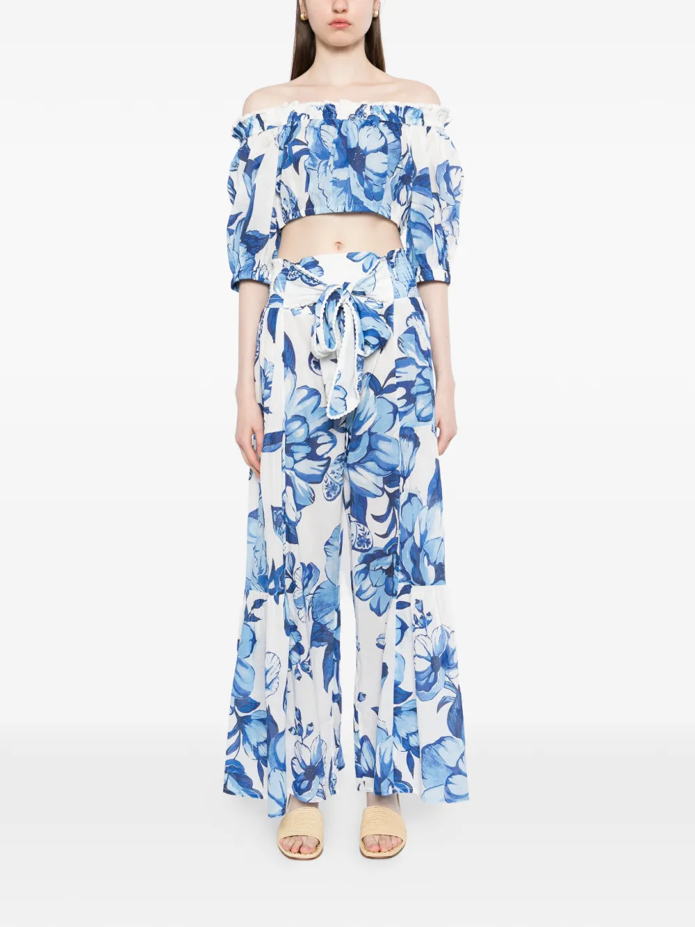  Farm Rio Floral Print Crop Top - Blue 