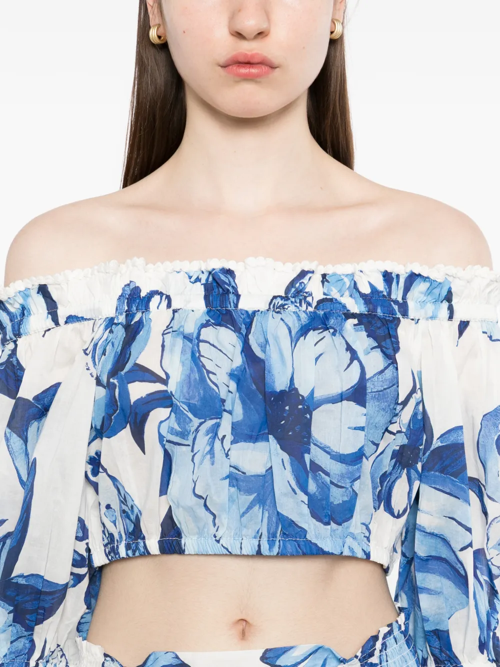 FARM Rio Shirt met bloemenprint en ruches Wit