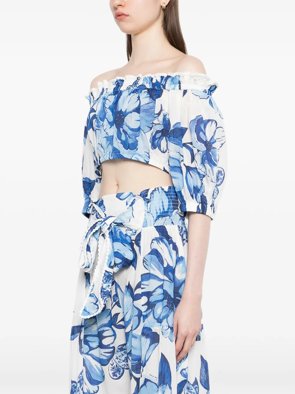  Farm Rio Floral Print Crop Top - Blue 