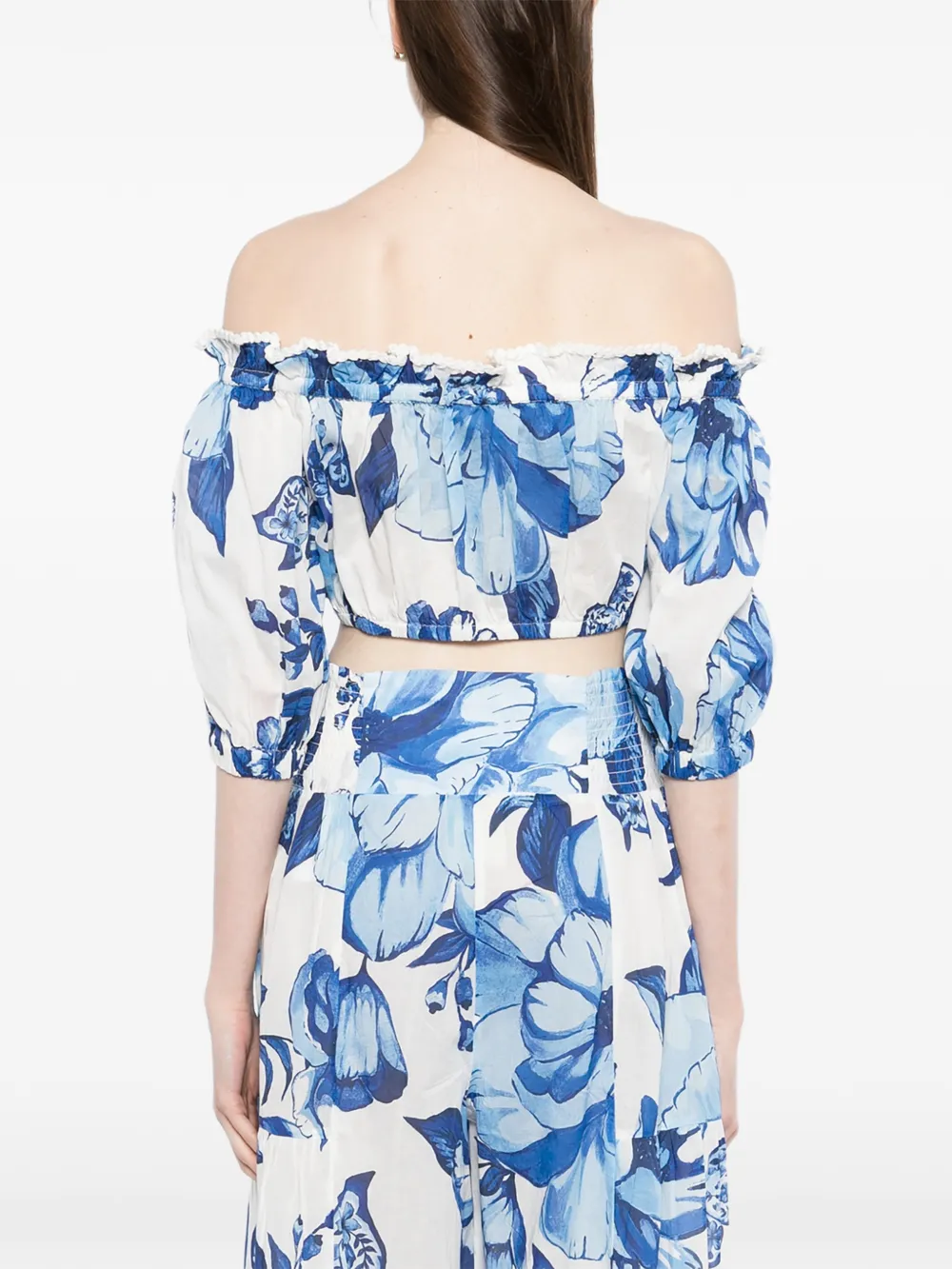 FARM Rio Shirt met bloemenprint en ruches Wit