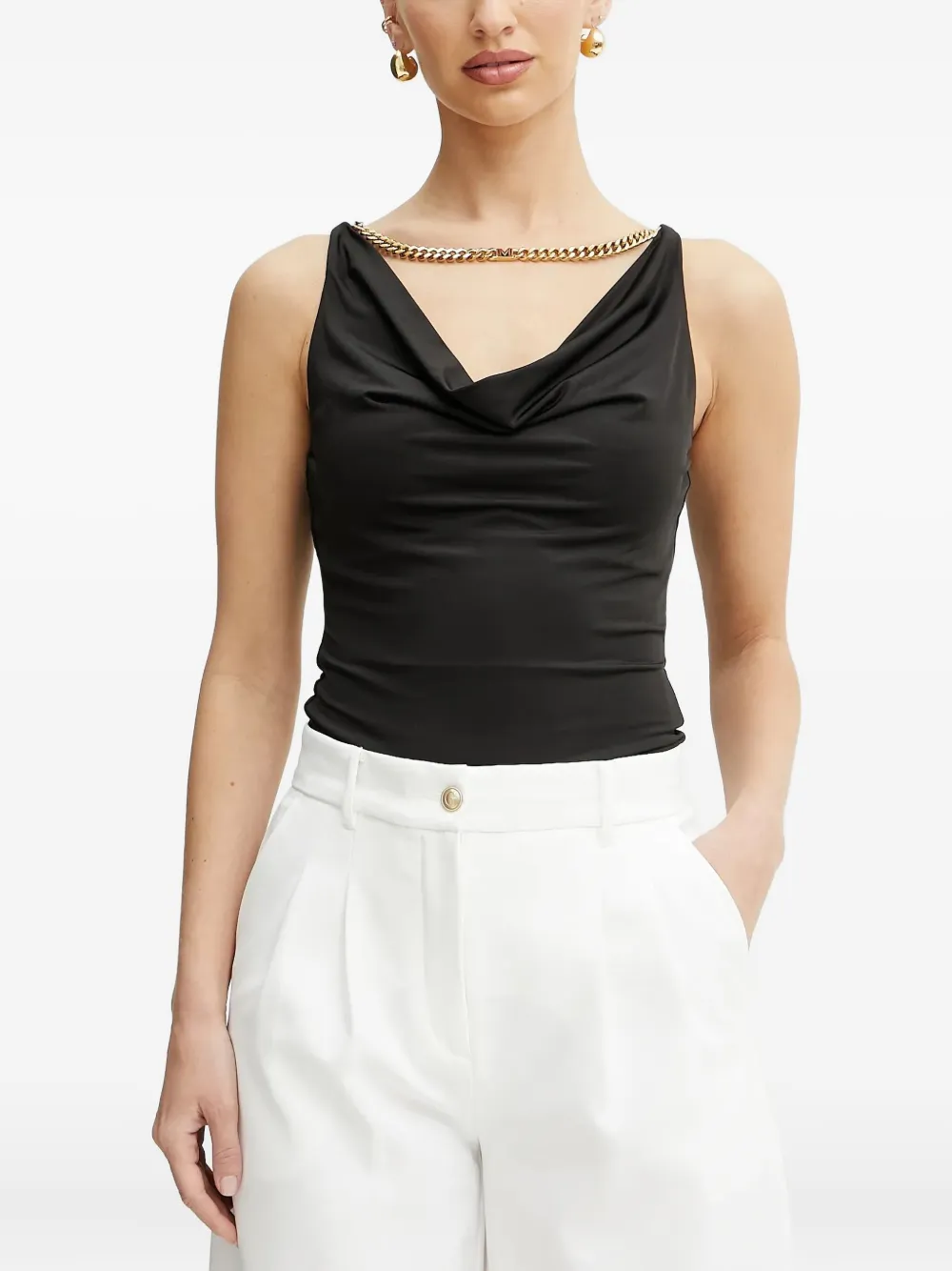 Guess Usa Chain-detail Cowl-neck Top In Black