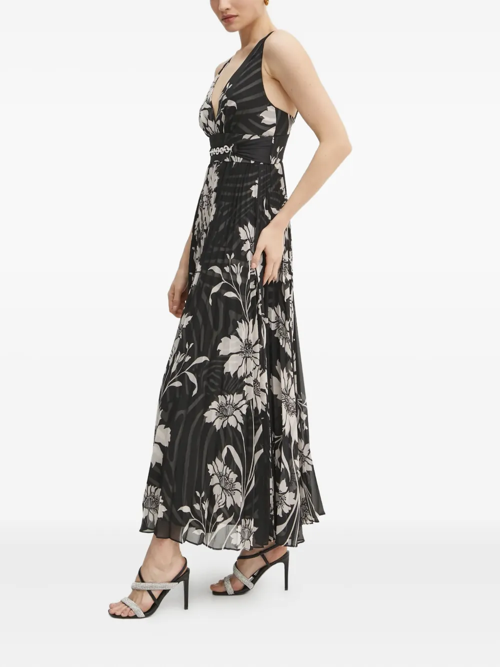Marciano Floral Pleated Dress In Black