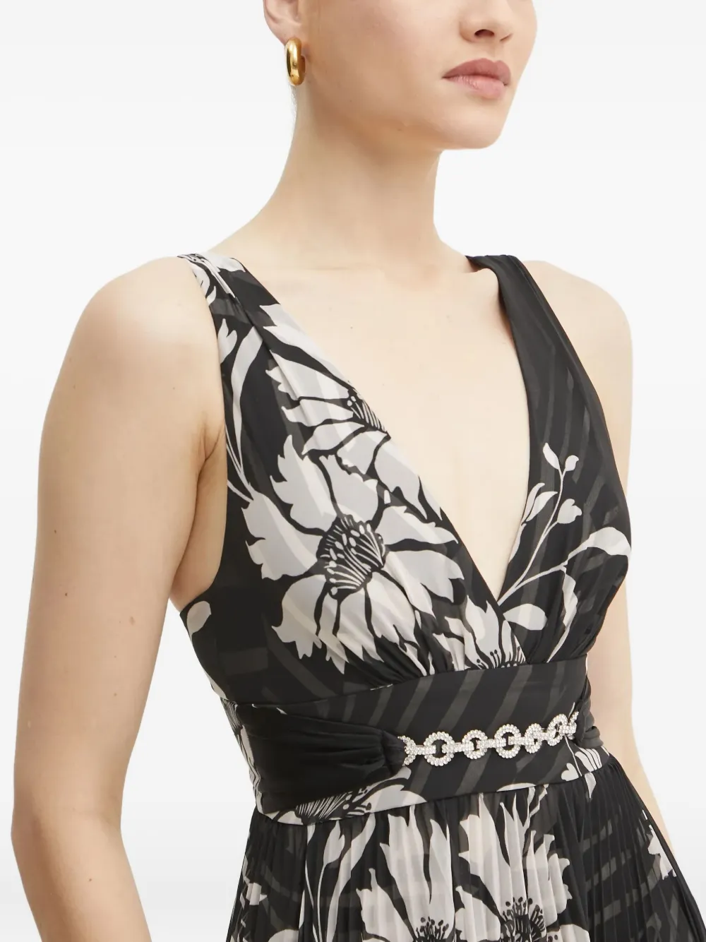 Marciano Floral Pleated Dress In Black