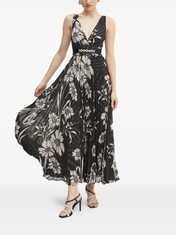 Marciano Floral Pleated Dress - Black
