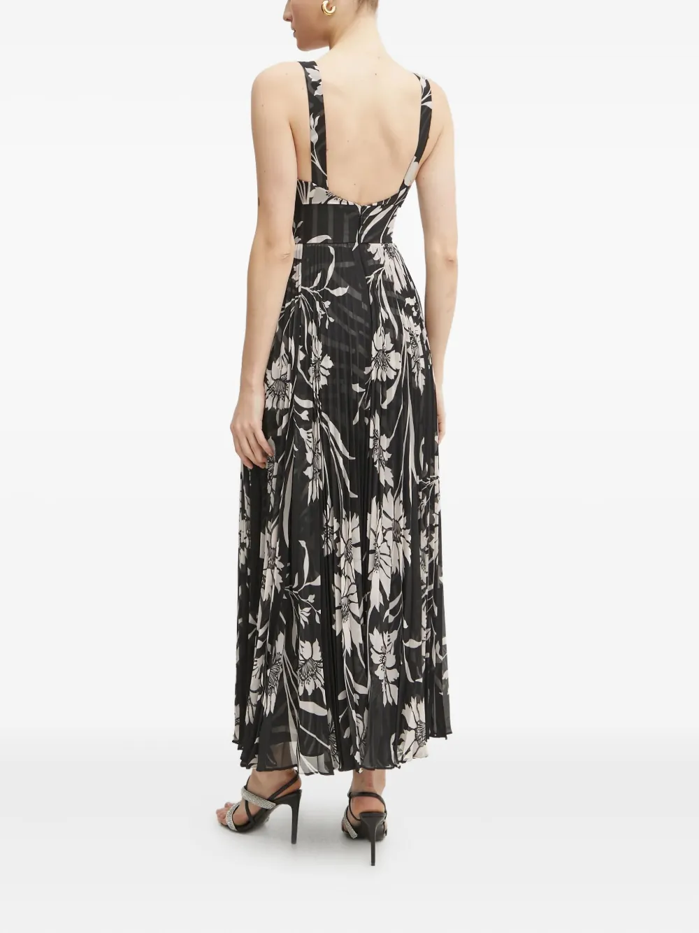 Marciano Floral Pleated Dress In Black