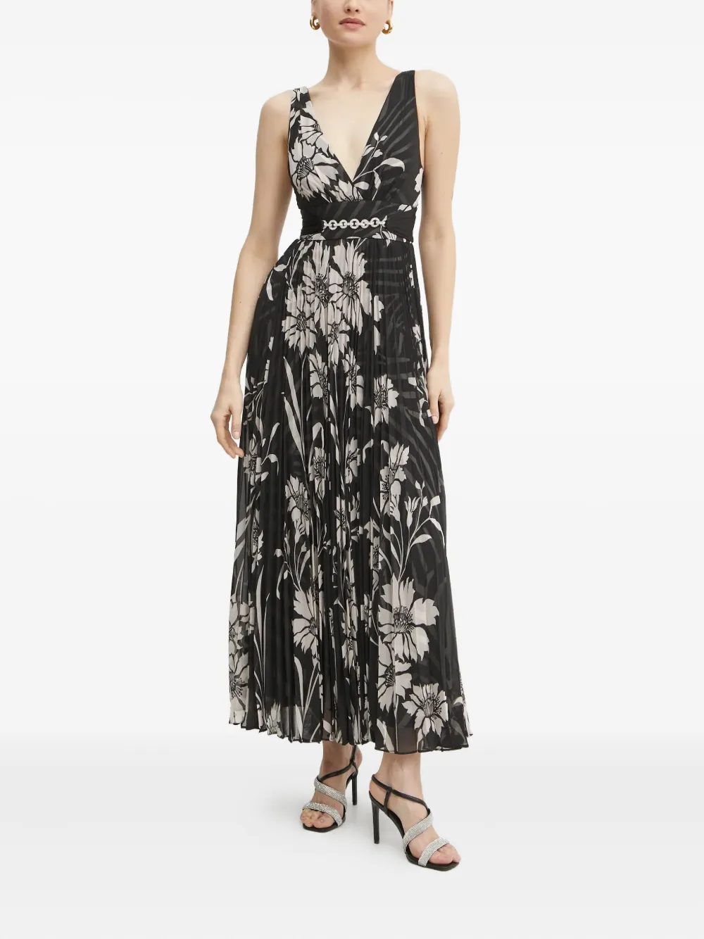 Marciano floral pleated dress - ブラック Marciano floral pleated dress - ブラック