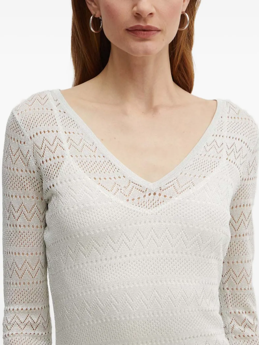 Guess Usa Long-sleeve V-neck Midi Dress In White