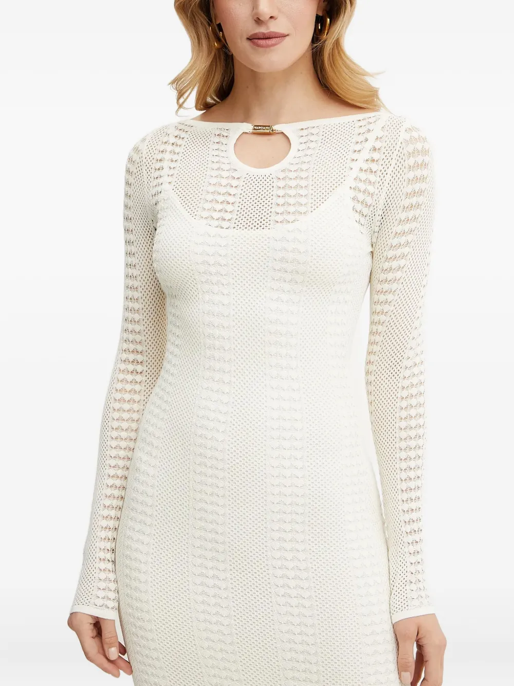 Marciano Emma Cut-out Long-sleeve Midi Dress In White