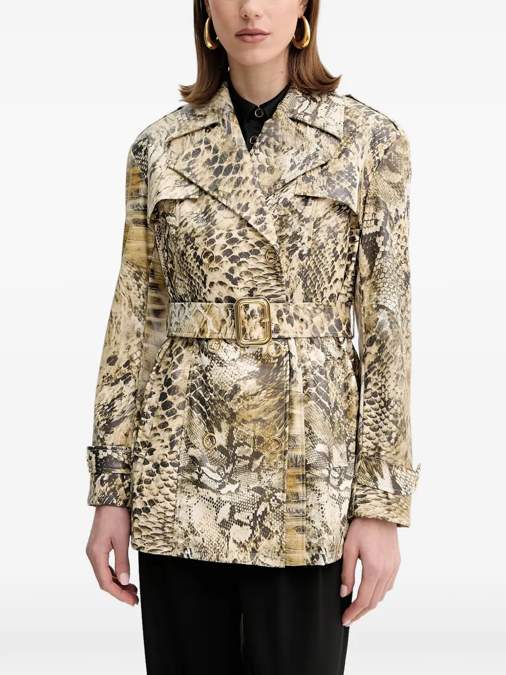 MARCIANO by GUESS belted snakeskin-pattern coat | Neutrals | Image 1