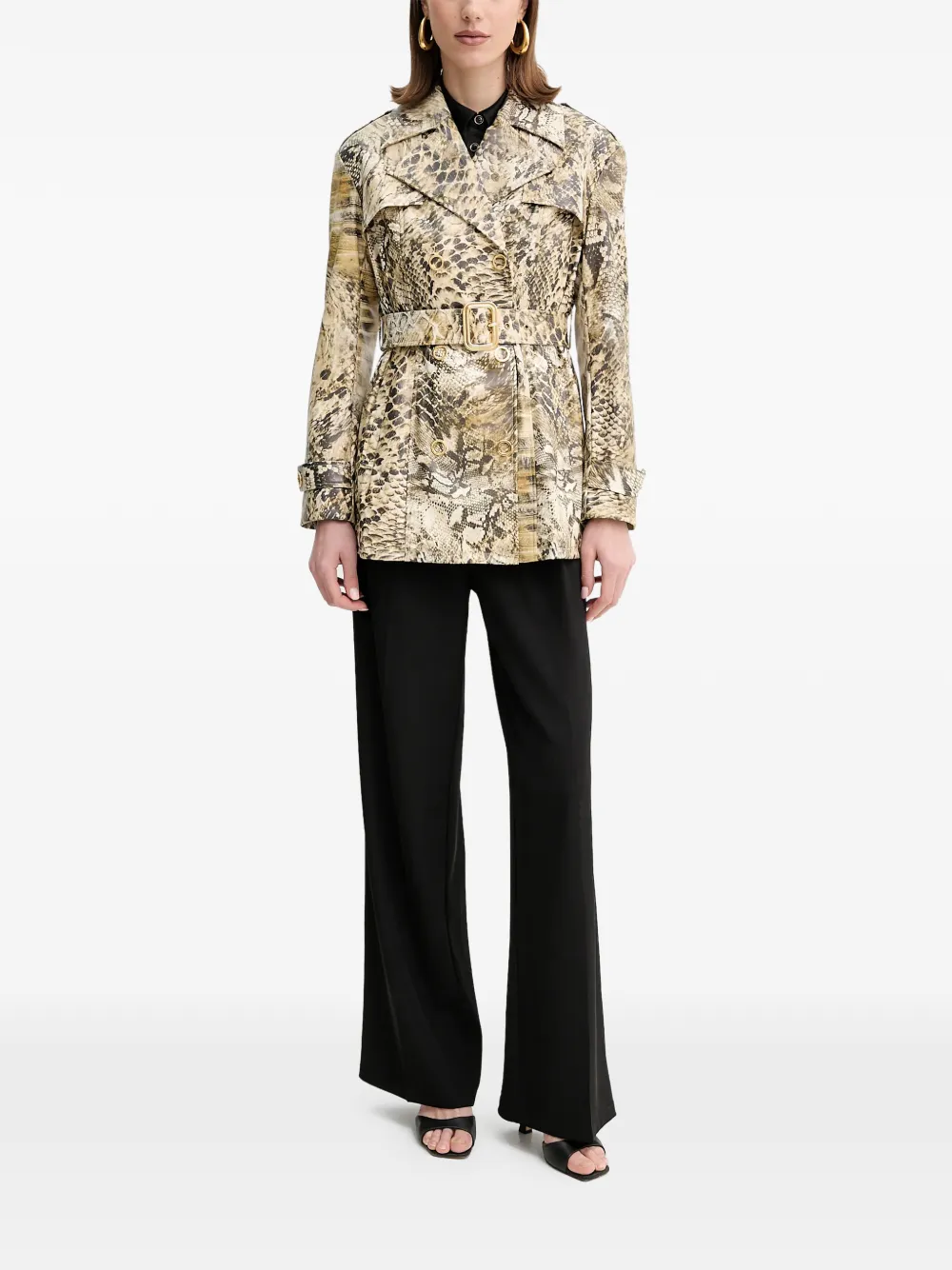  Marciano By Guess Belted Snakeskin-pattern Coat - Neutrals 