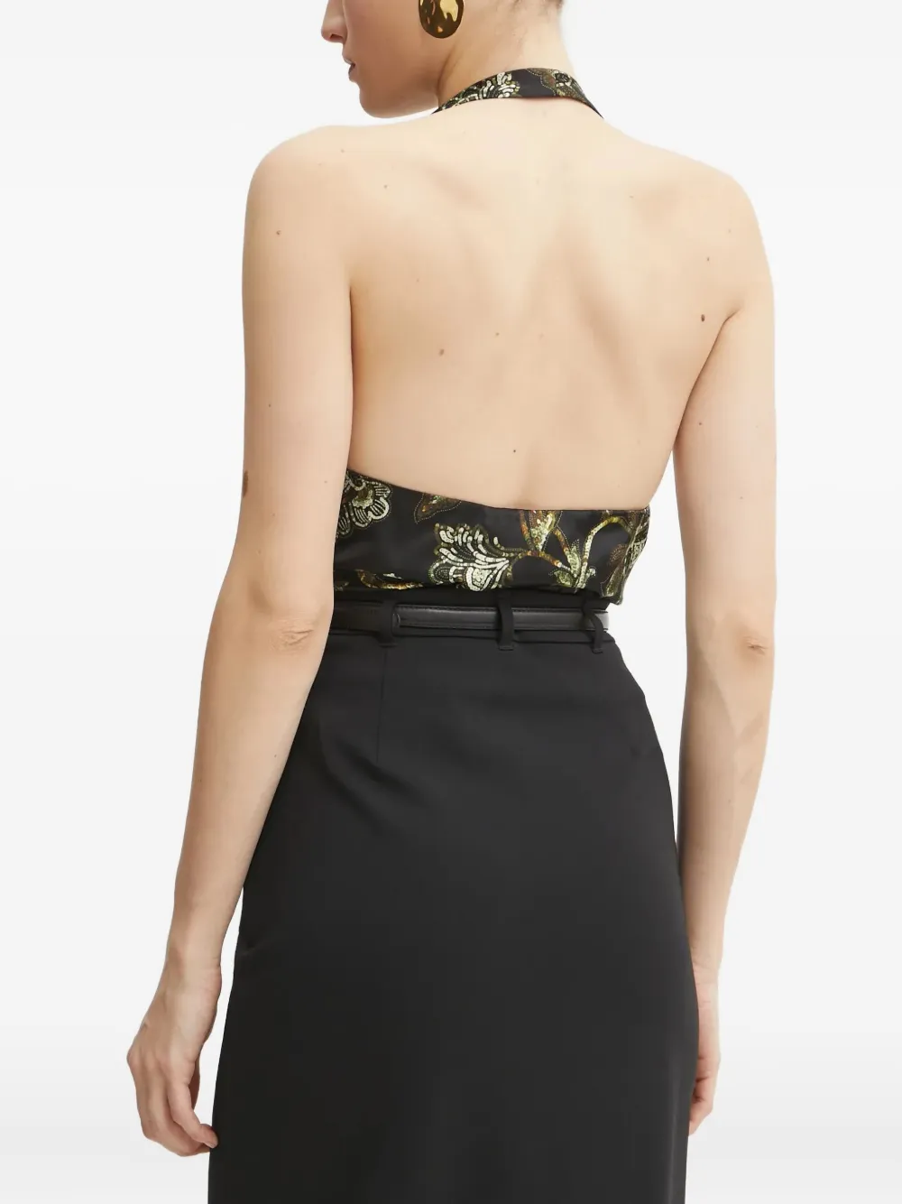 Marciano Guilded Floral-sequin Bodysuit In Black
