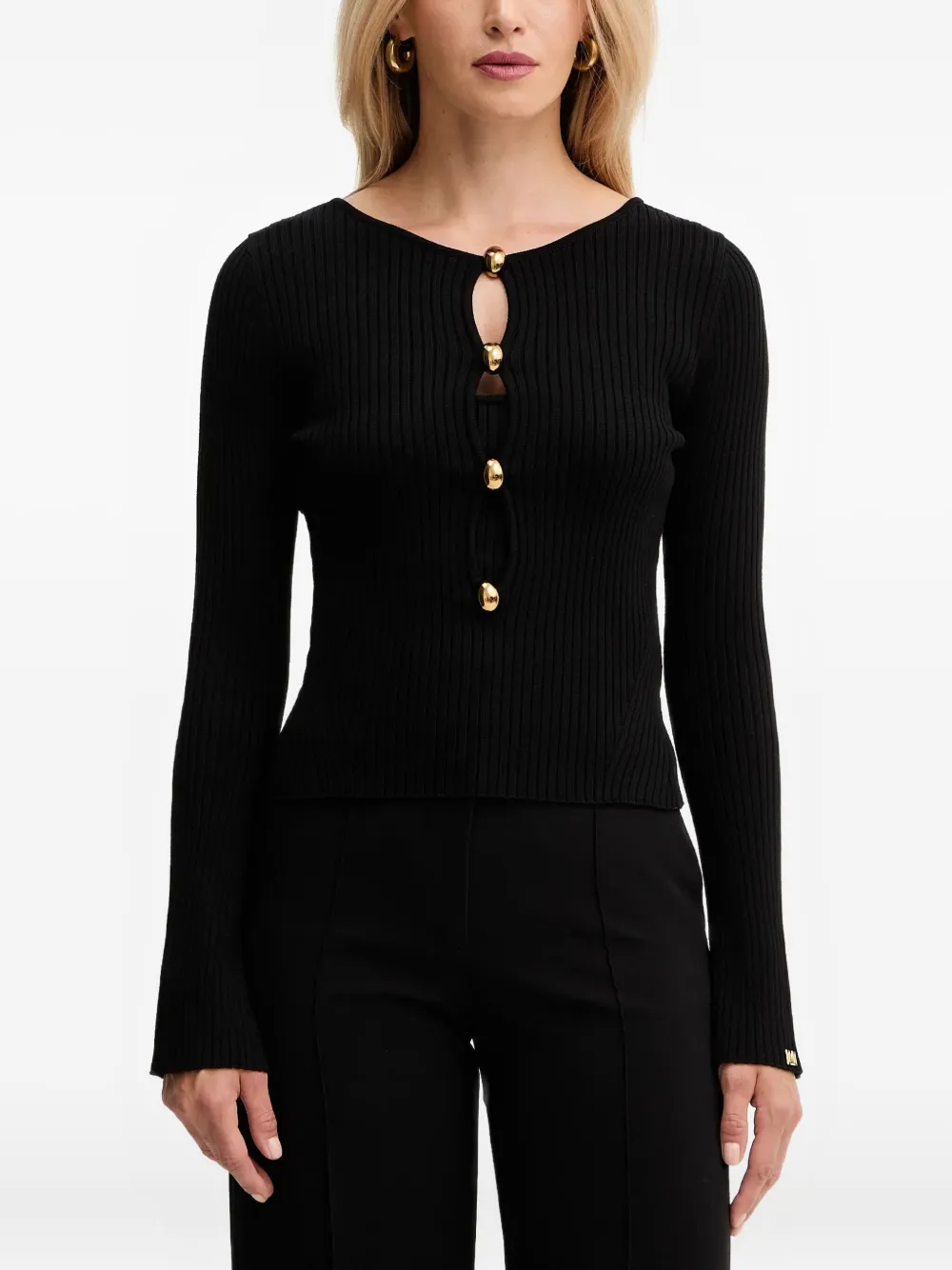 Marciano button-detail ribbed top | Black | Image 1